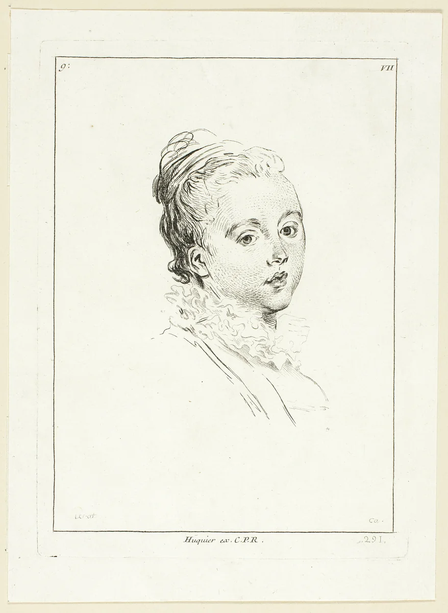 Woman's Head (turned to left) by Anne Claude Philippe Caylus, print, 1712-1765