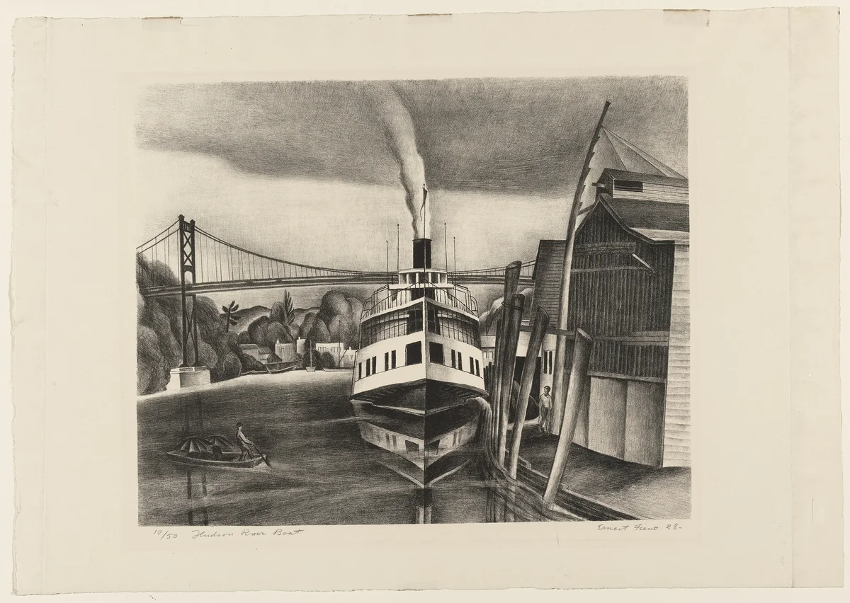 Hudson River Boat by Ernest Fiene, print, 1928