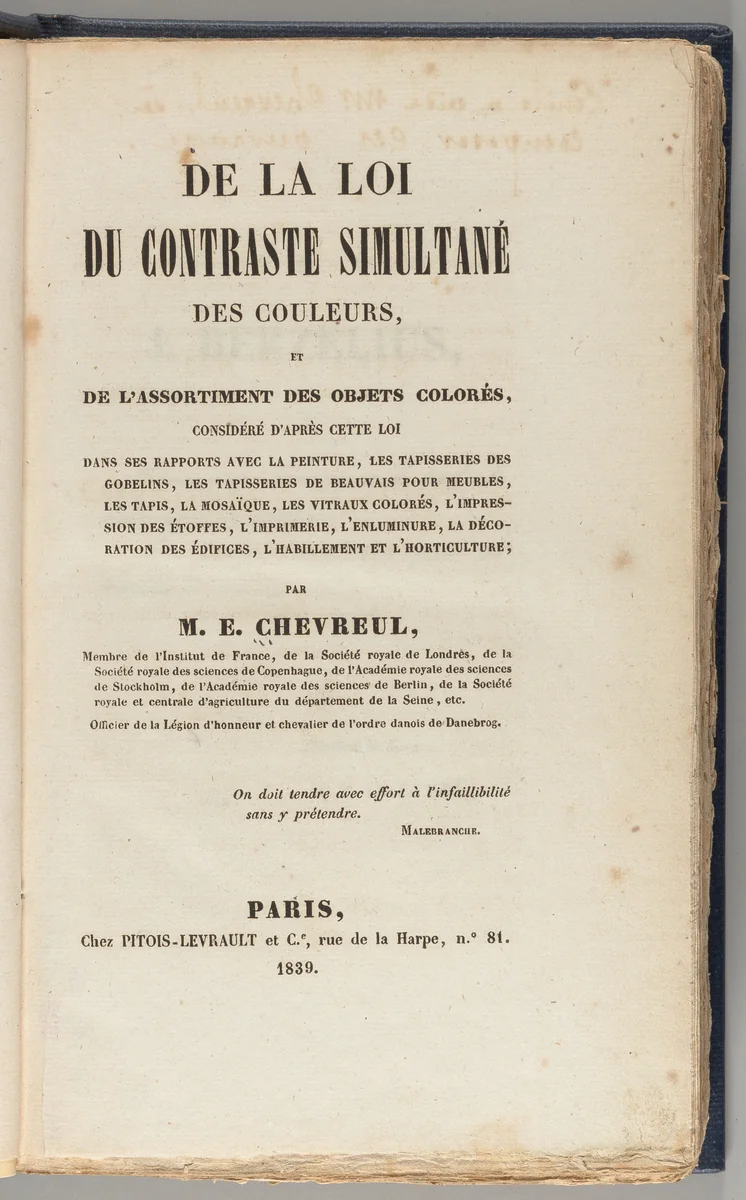 De la loi du contraste simultané des couleurs, et de l'assortiment des objets colorés, considéré d'après cette loi by Michel Eugène Chevreul, artwork, 1839