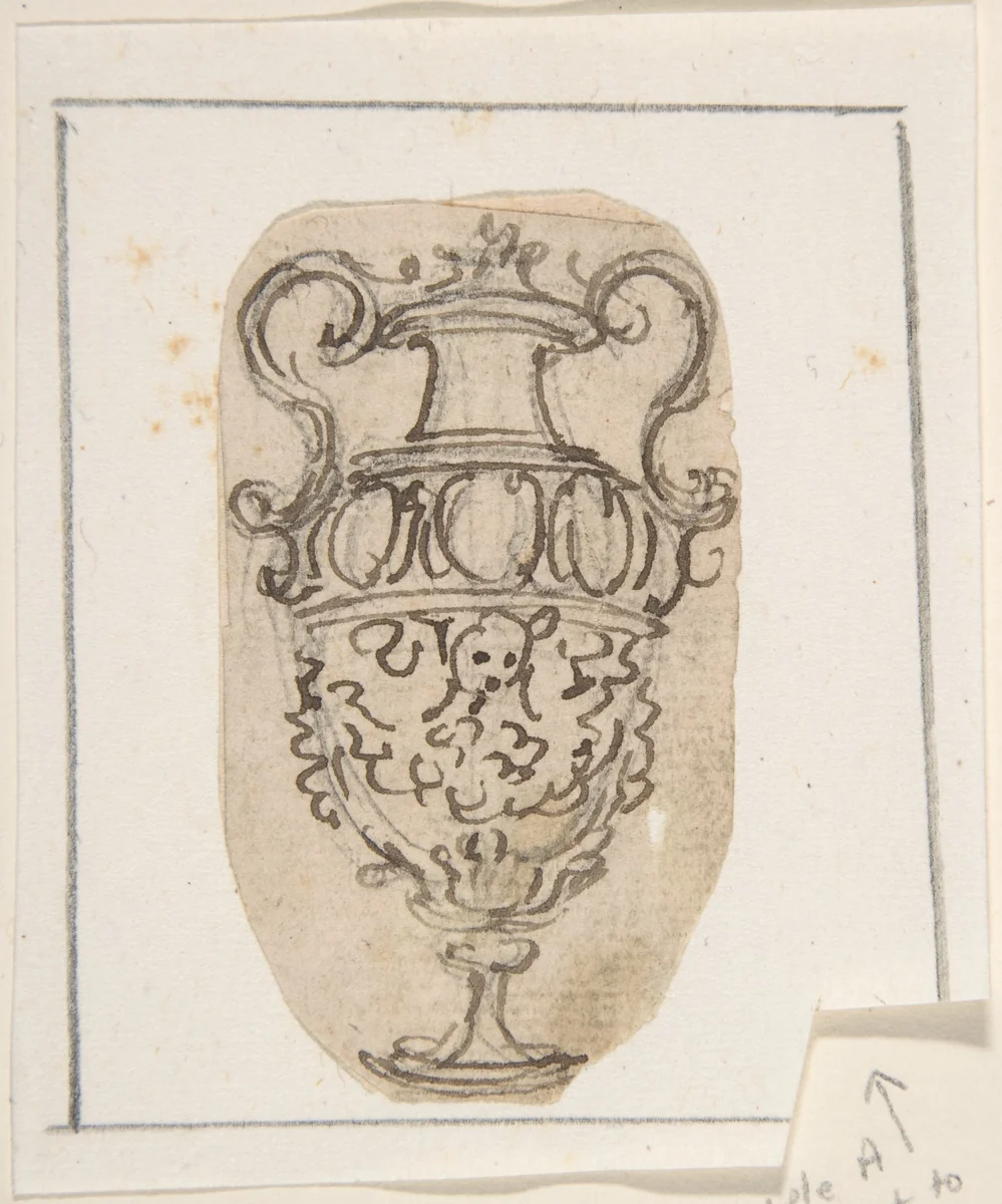 Outline of Design for a Vase with Two Handles by Giovanni Battista Foggini, drawing, 1652-1725