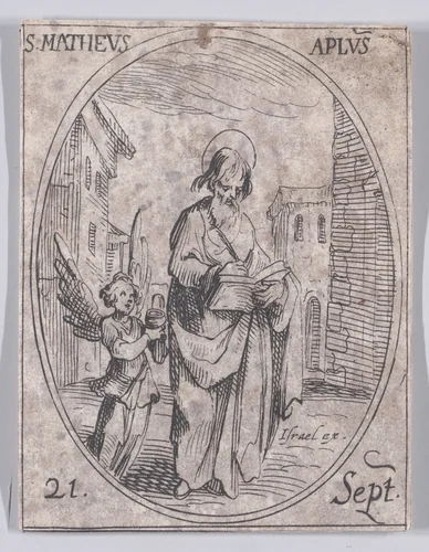S. Mathieu, apôtre (St. Matthew, Apostle), September 21st, from "Les Images De Tous Les Saincts et Saintes de L'Année" (Images of All of the Saints and Religious Events of the Year) by Jacques Callot, print, 1636