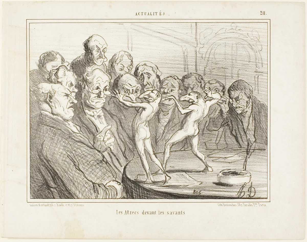 The Aztecs before the scientists, plate 211 from Actualités by Honoré-Victorin Daumier, print, 1855