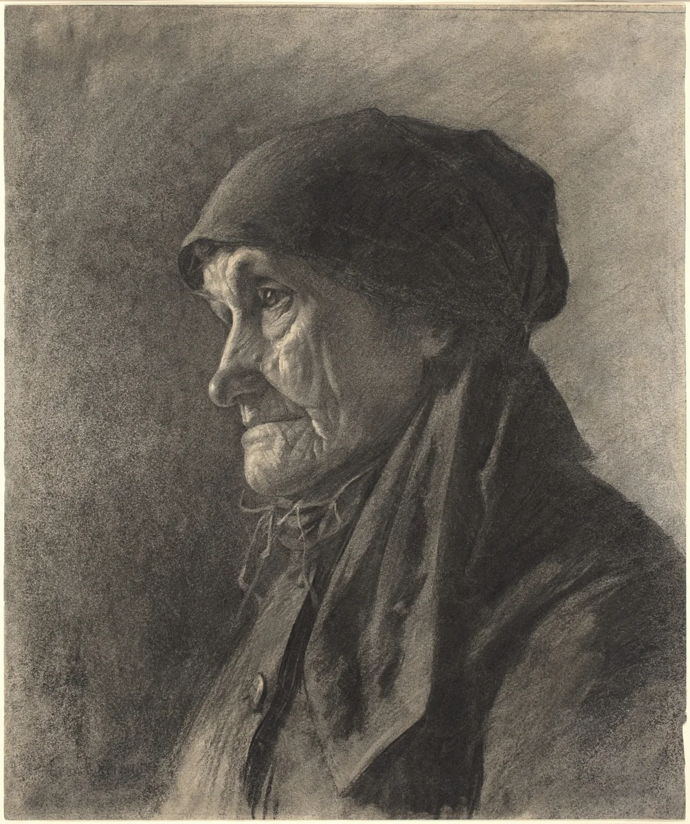 An Elderly Peasant Woman by Léon Augustin Lhermitte, drawing, 1878