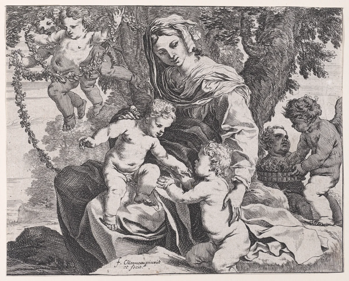 The Virgin with Christ Child and Saint John the Baptist by François Chauveau, print, 1625-1673