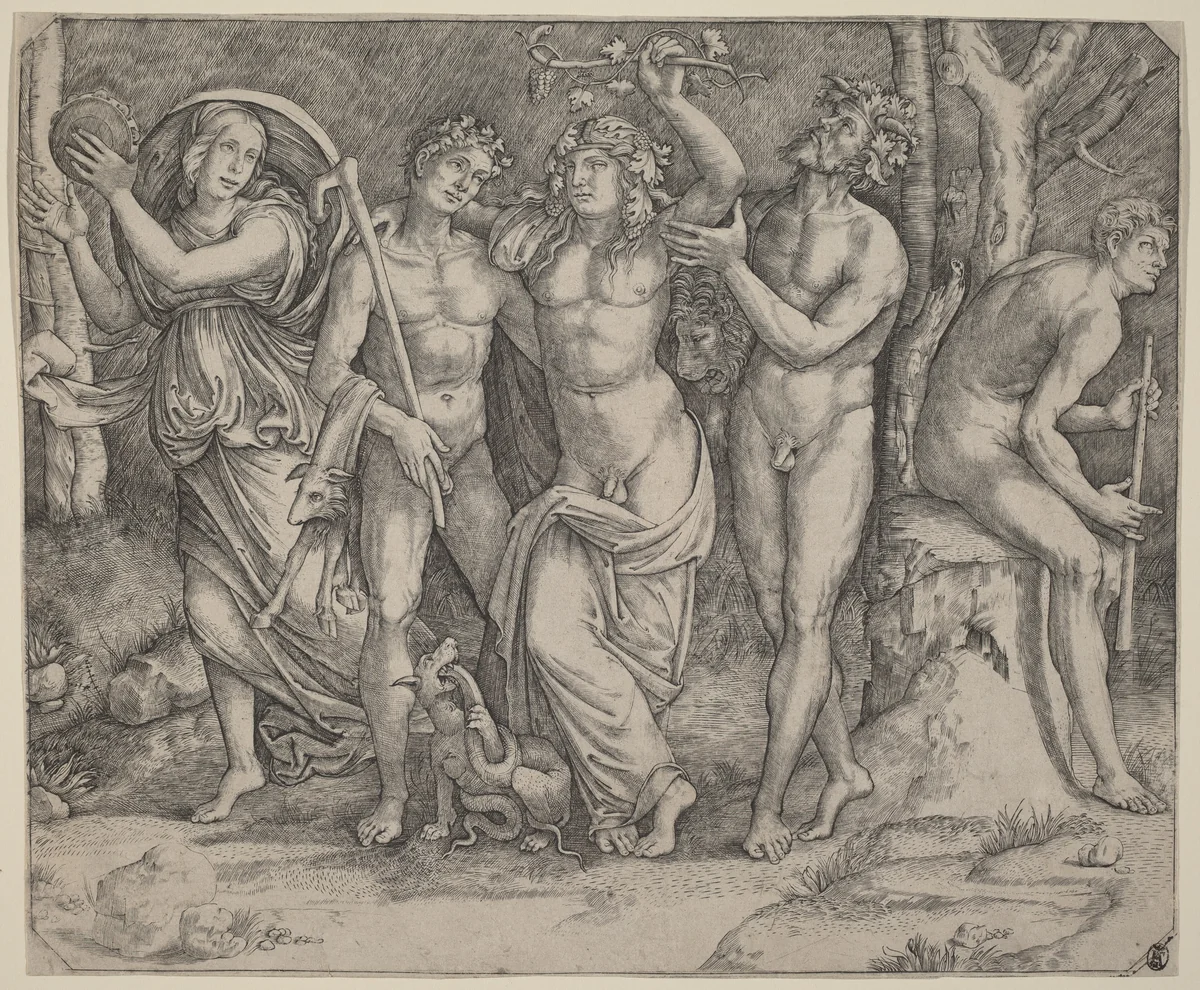 Bacchus and His Attendants by Jacopo Francia, print, 1506