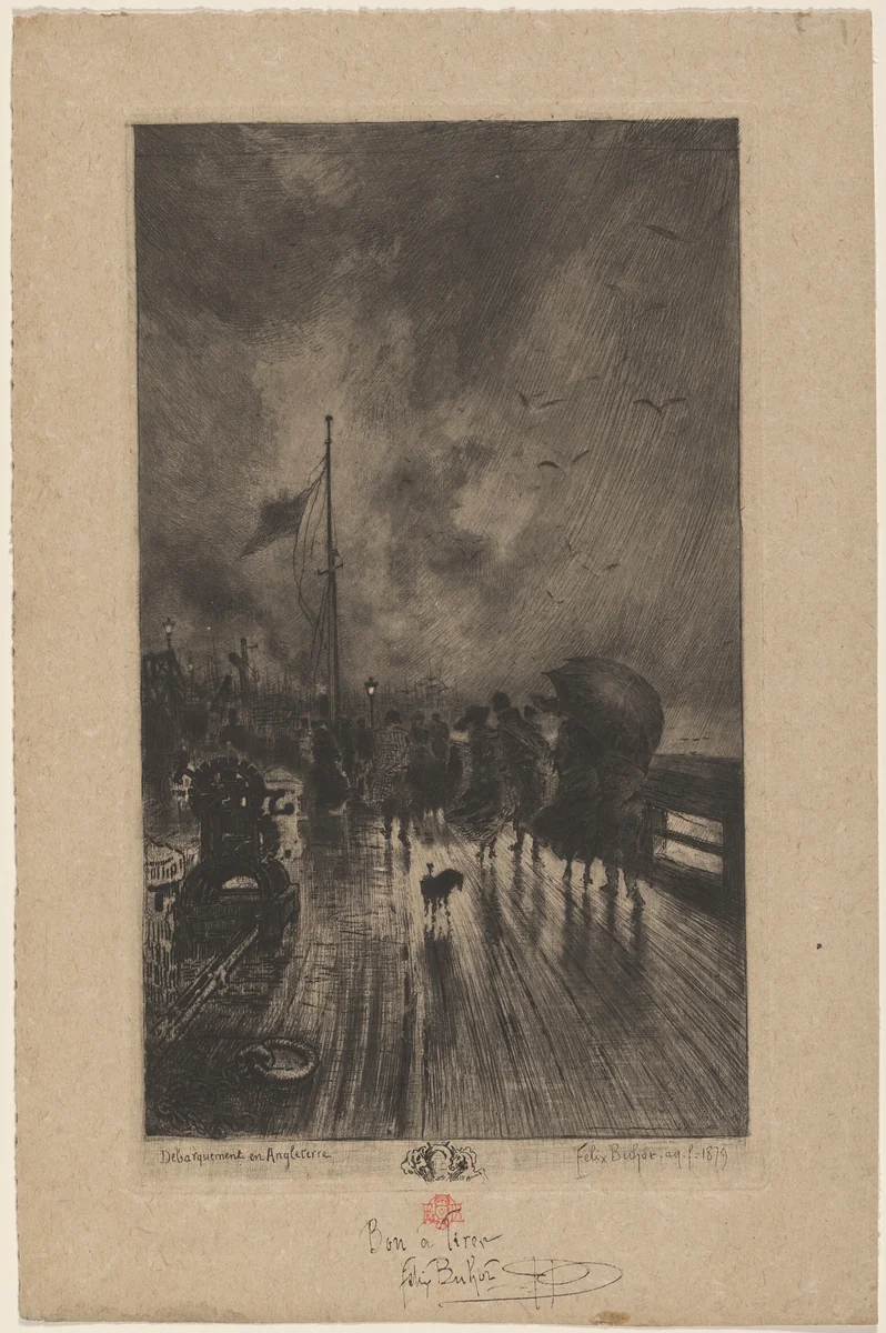 Un Débarquement en Angleterre (Landing in England) by Félix-Hilaire Buhot, print, 1847-1898