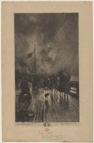 Un Débarquement en Angleterre (Landing in England) by Félix-Hilaire Buhot, print, 1847-1898