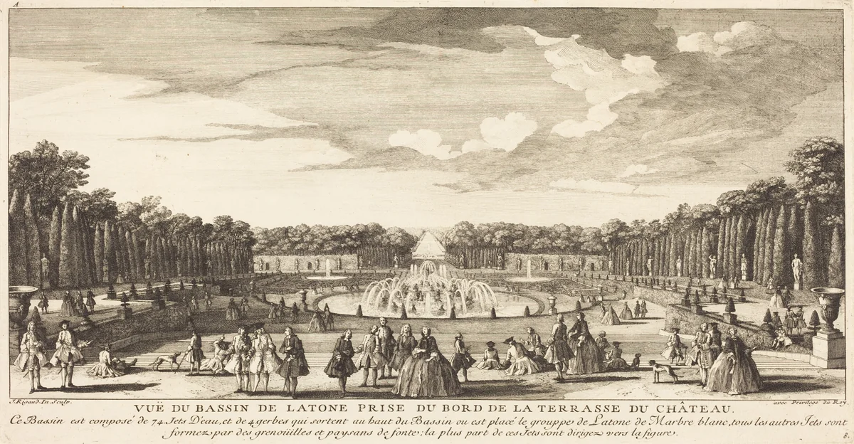 Vue du Bassin de Latone Prise du Bord de la Terrasse du Chateau by Jean-Baptiste Rigaud, print, 1681-1812