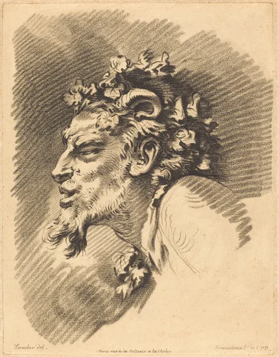 Head of a Faun by Gilles Demarteau the Elder, print, 1722-1776