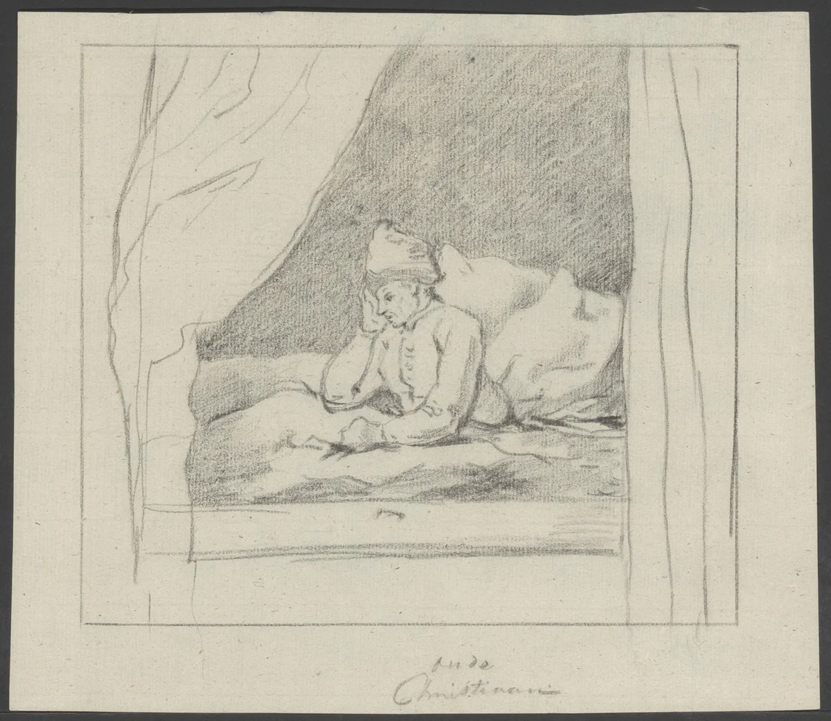 Man in een bedstee by Jean Bernard, drawing, 1775-1833