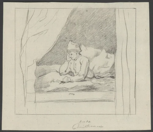 Man in een bedstee by Jean Bernard, drawing, 1775-1833