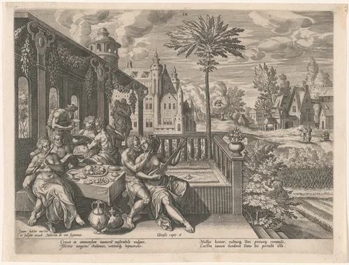 The Perniciousness of Men by Jan Sadeler I; Maarten de Vos, print, 1586