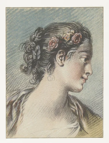 Buste van een jonge vrouw by Louis Marin Bonnet, print, 1768-1769