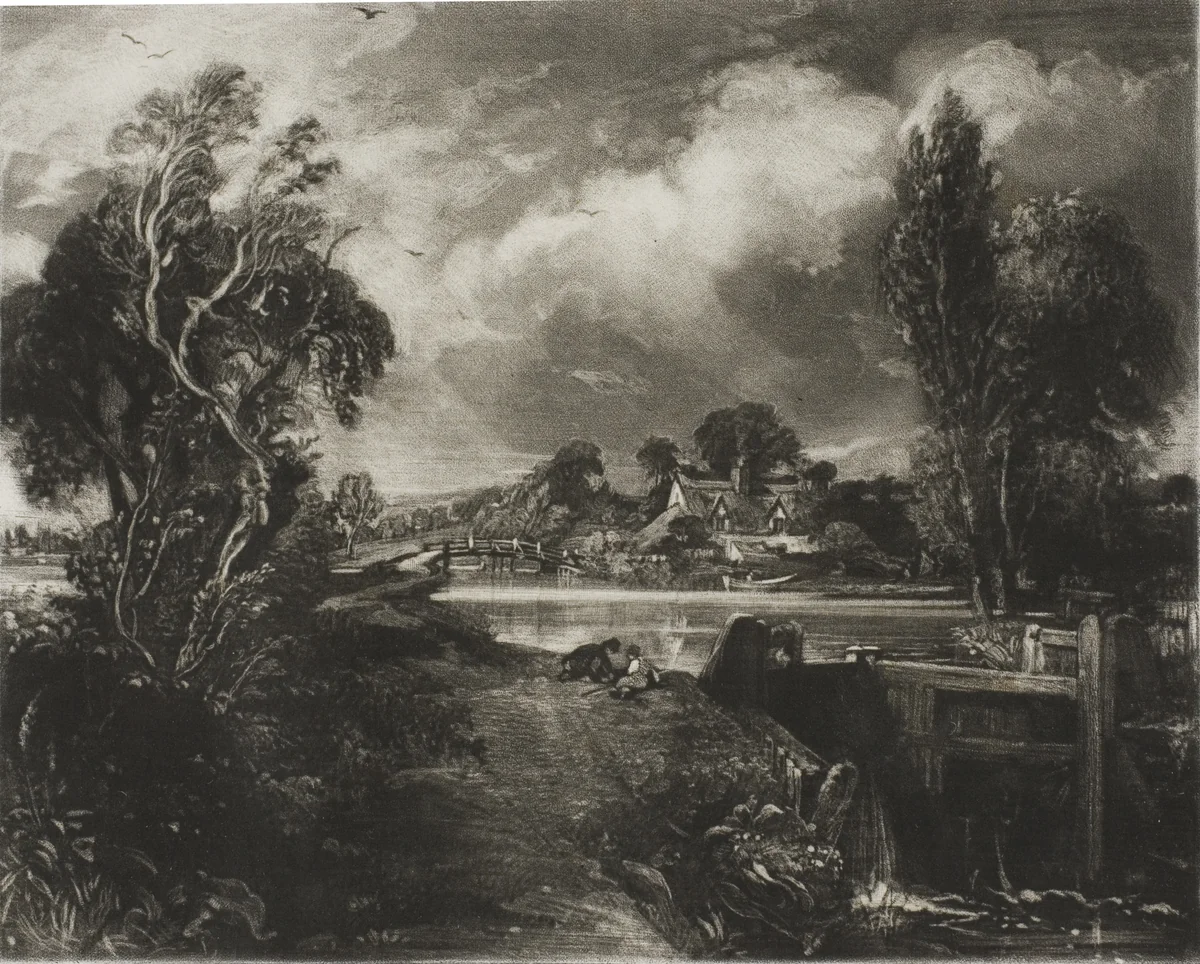 A Lock on the Stour, Suffolk by David Lucas, print, 1831