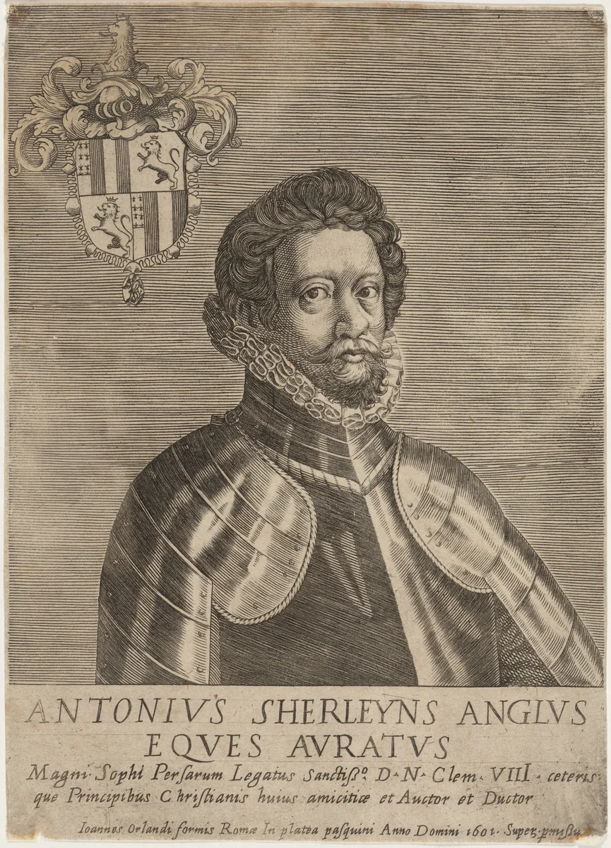 Sir Anthony Shirley, Traveler and Ambassador to Persia by Giovanni Orlandi, print, 1601