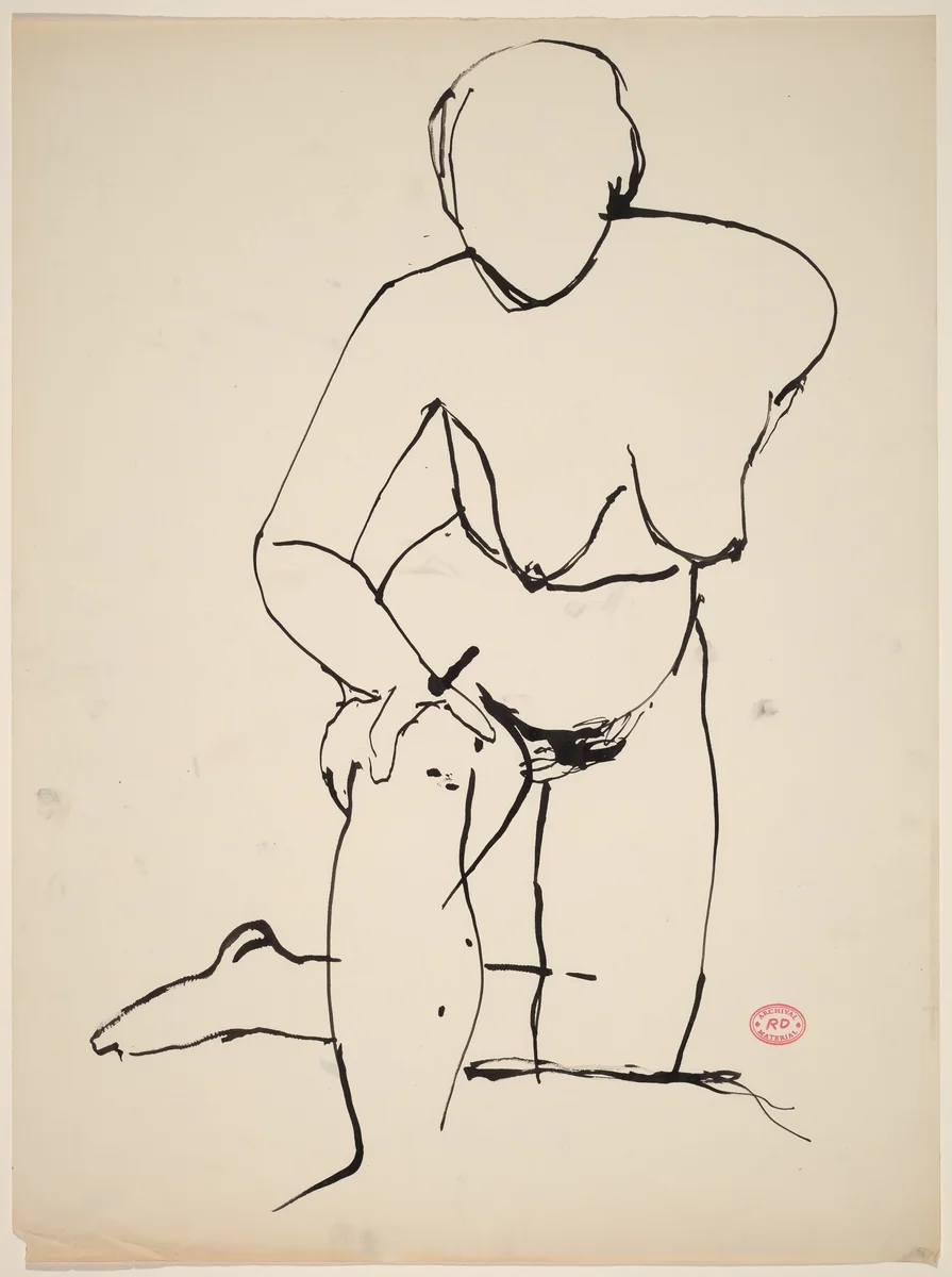 Untitled [nude resting on her knee and leaning forward] by Richard Diebenkorn, drawing, 1955-1967