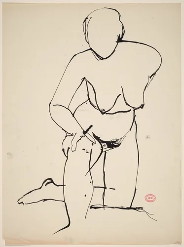 Untitled [nude resting on her knee and leaning forward] by Richard Diebenkorn, drawing, 1955-1967