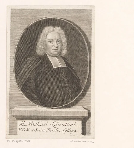 Portret van Michael Lilienthal by Martin Bernigeroth, print, 1725