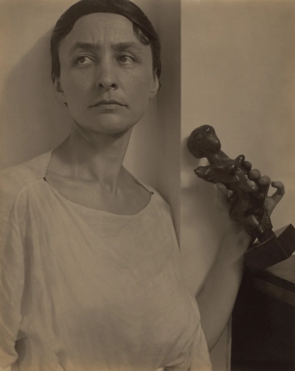 Georgia O'Keeffe with Matisse Sculpture by Alfred Stieglitz, photograph, 1921