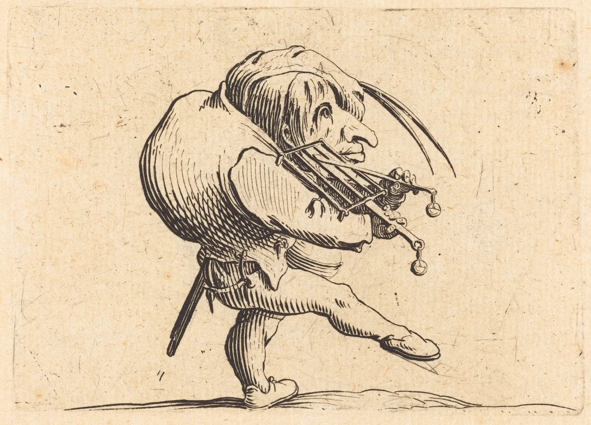 Man Scraping a Grill by Jacques Callot, print, 1622