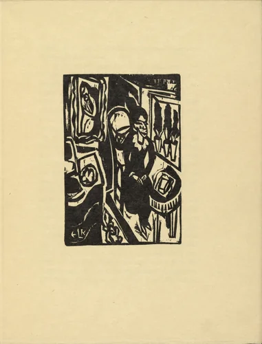 Canoness at the Sewing Table (Stiftsfräulein am Nähtisch) (plate, folio 2) from Das Stiftsfräulein und der Tod (The Canoness and Death) by Ernst Ludwig Kirchner, illustrated book, 1913