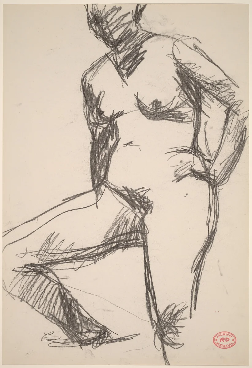 Untitled [standing female nude with right leg on platform] by Richard Diebenkorn, drawing, 1955-1967