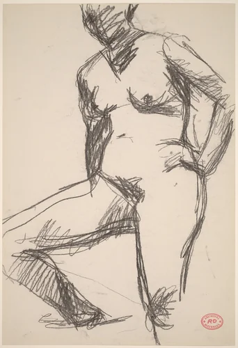 Untitled [standing female nude with right leg on platform] by Richard Diebenkorn, drawing, 1955-1967