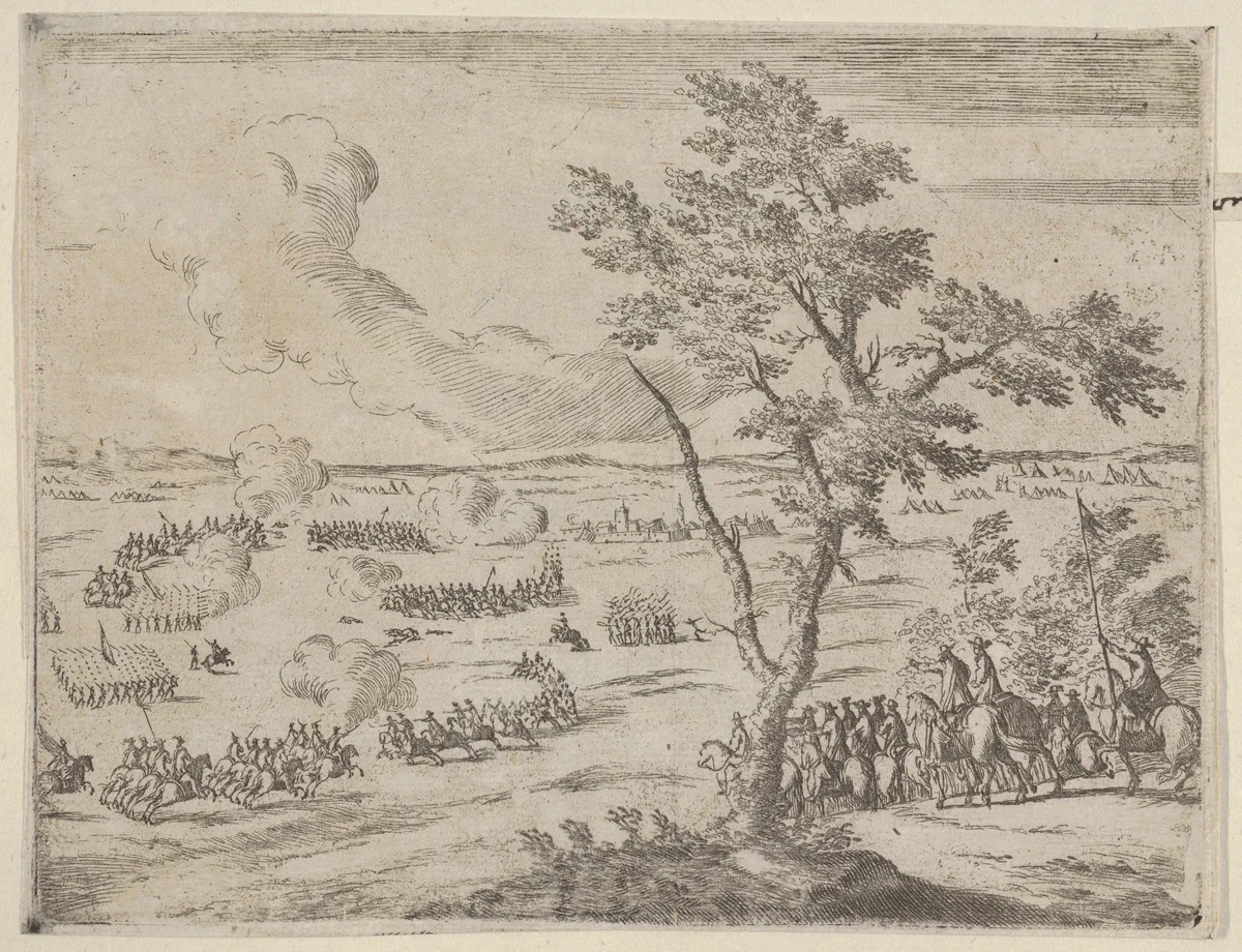 At the Head of a Swiss Army, Francesco I d'Este, with Uncrushed Spirit, Confronts the Enemy under Bozzolo, who has Many Advantages, and Demands their Retreat, from "L'Idea di un Principe ed Eroe Cristiano in Francesco I d'Este, di Modena e Reggio Duca VIII [...]" by Bartolomeo Fenice, print, 1659