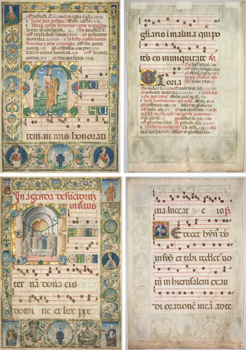 Pair of Graduals: Initial (M) with St. Andrew (recto) and Mass for the Dead (recto) by Jacopo Filippo d' Argenta, manuscript, 1475-1485
