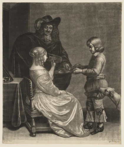 The Drinking Lady by Wallerant Vaillant, print, 1635-1677