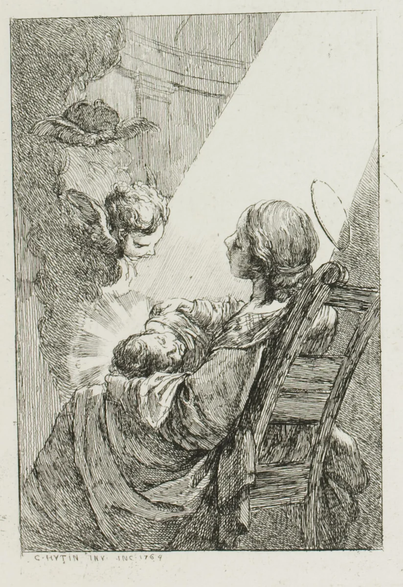 The Virgin Mary Cradling the Baby Jesus by Charles-François Hutin, print, 1764