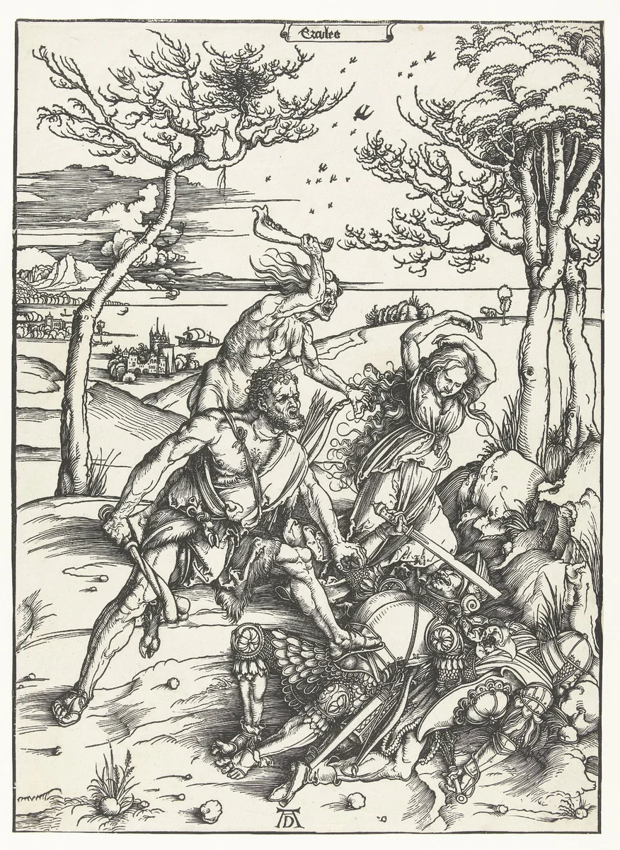 Hercules verslaat de Molioniden by Unknown, print, 1494-1498