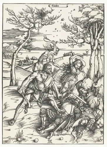 Hercules verslaat de Molioniden by Unknown, print, 1494-1498