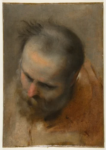 Head of a Bearded Man Looking to Lower Left (Nicodemus) by Federico Barocci, drawing, 1579-1582
