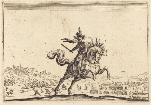 Military Commander on Horseback by Jacques Callot, print, 1622