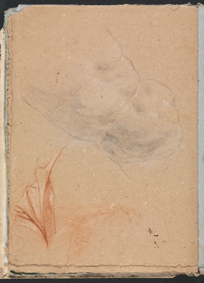 Verona Sketchbook: Nude male torso with drapery (page 16) by Francesco Lorenzi, book, 1760