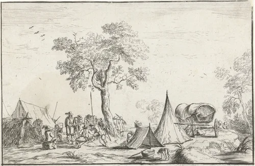 Kampement met een spitse tent by Robert van den Hoecke, print, 1632-1668