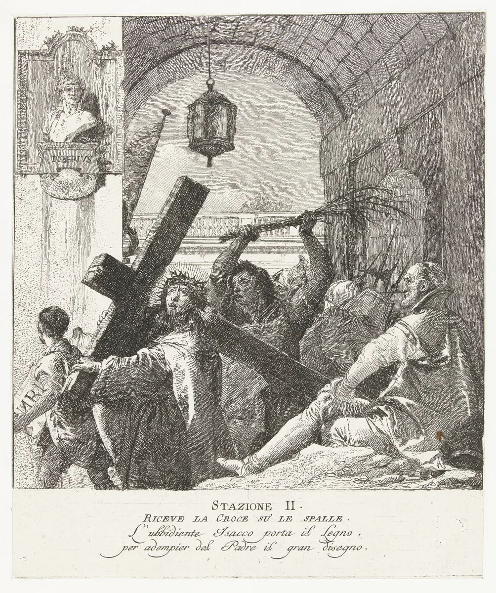 Kruisdraging van Christus by Giovanni Domenico Tiepolo, print, 1747-1749