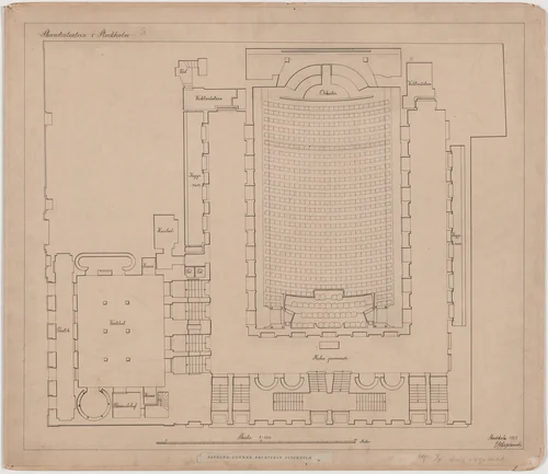 Skandia Cinema, Stockholm, Sweden, Plan of ground floor by Erik Gunnar Asplund, architecture, 1923