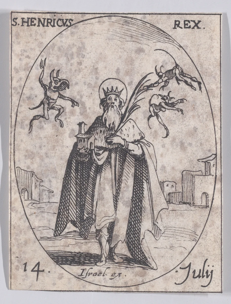 S. Henri, roi (St. Henry, King), July 14th, from "Les Images De Tous Les Saincts et Saintes de L'Année" (Images of All of the Saints and Feast Days of the Year) by Jacques Callot, print, 1636