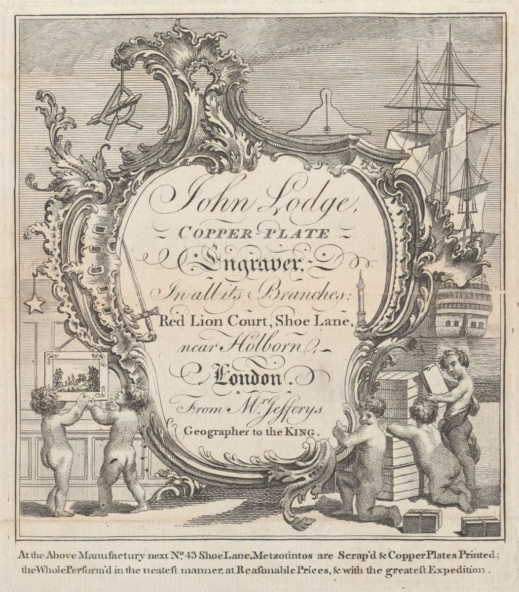 Trade Card for John Lodge, Copper Plate Engraver by anonymous, print, 1700-1800