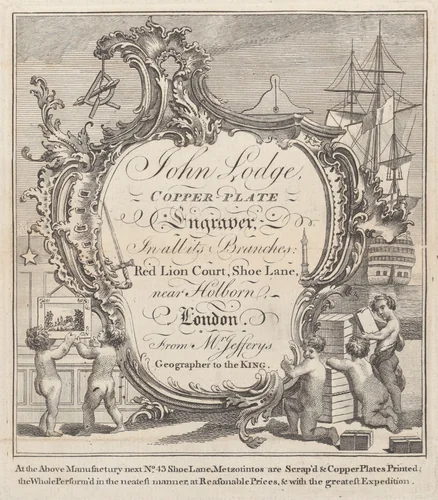 Trade Card for John Lodge, Copper Plate Engraver by anonymous, print, 1700-1800