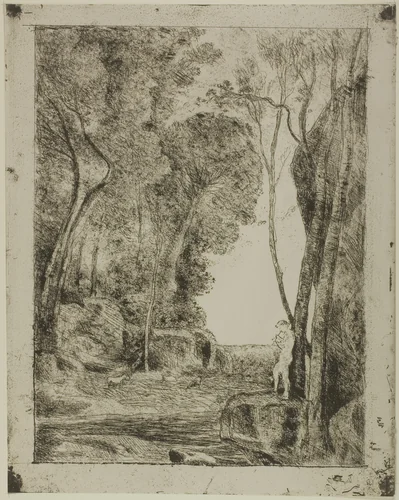 The Young Shepherd, first plate by Jean-Baptiste-Camille Corot, print, 1855