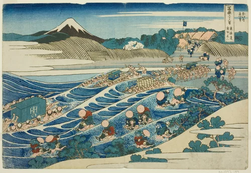 Fuji from Kanaya on the Tokaido (Tokaido Kanaya no Fuji), from the series Thirty-six Views of Mt. Fuji (Fugaku sanjurokkei) by Katsushika Hokusai (葛飾 北斎), print, 1825-1837