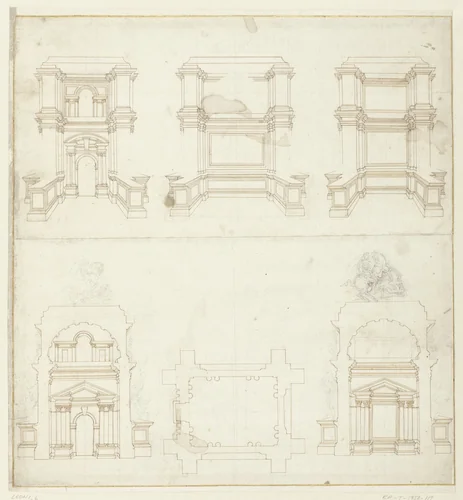 Ontwerp voor een grafmonument met ruiterbeeld by Unknown, drawing, 1520-1590