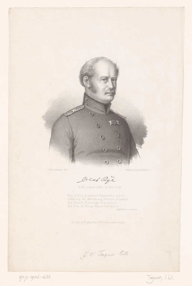 Portret van Olaf Rye by Isaac Wilhelm Tegner, print, 1837-1893