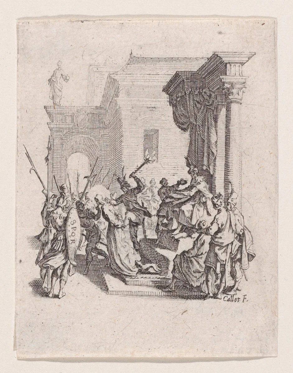 Jésus et la Femme Adultère (Jesus and the Woman Taken in Adultery), plate 5 from "Le Nouveau Testament" (The New Testament) by Jacques Callot, print, 1635