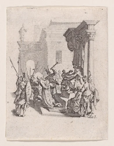 Jésus et la Femme Adultère (Jesus and the Woman Taken in Adultery), plate 5 from "Le Nouveau Testament" (The New Testament) by Jacques Callot, print, 1635