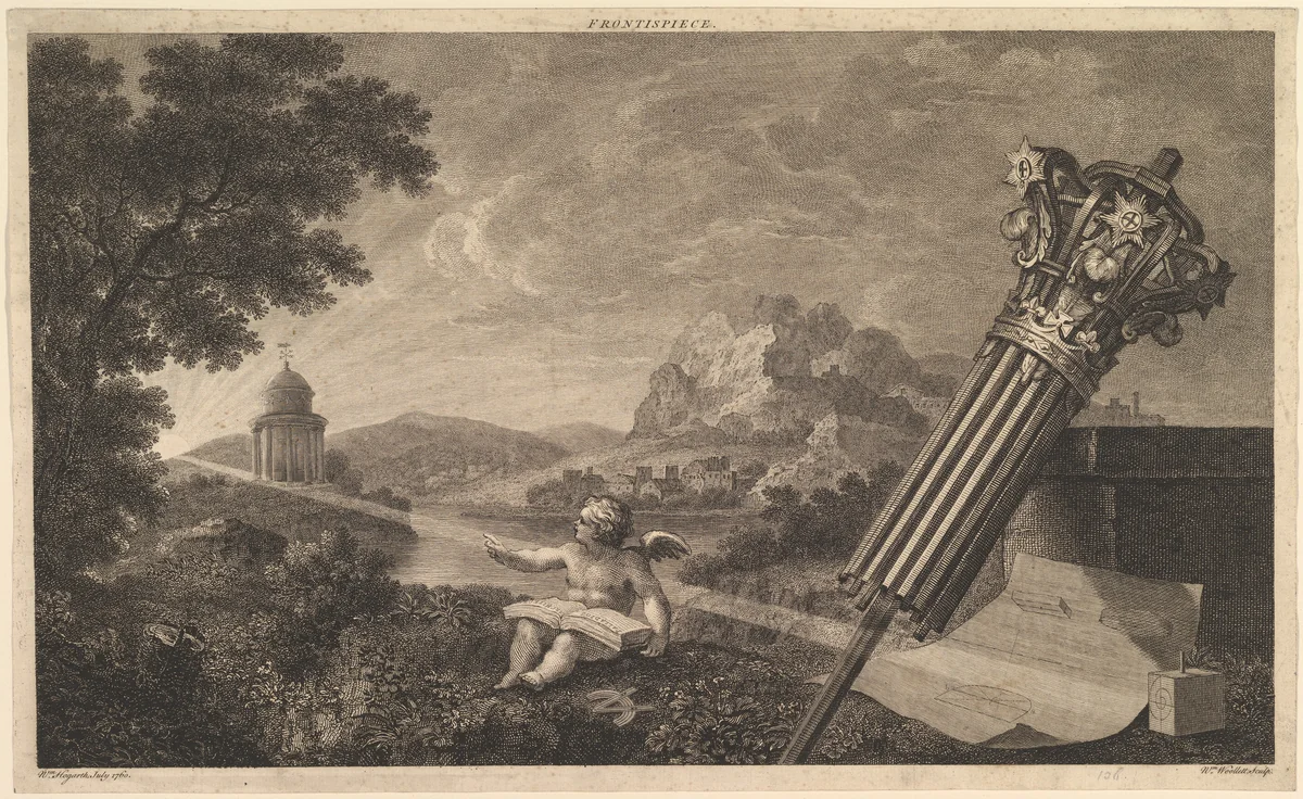 Frontispiece to Joshua Kirby's "Perspective of Architecture" (1761) by William Woollett, print, 1760
