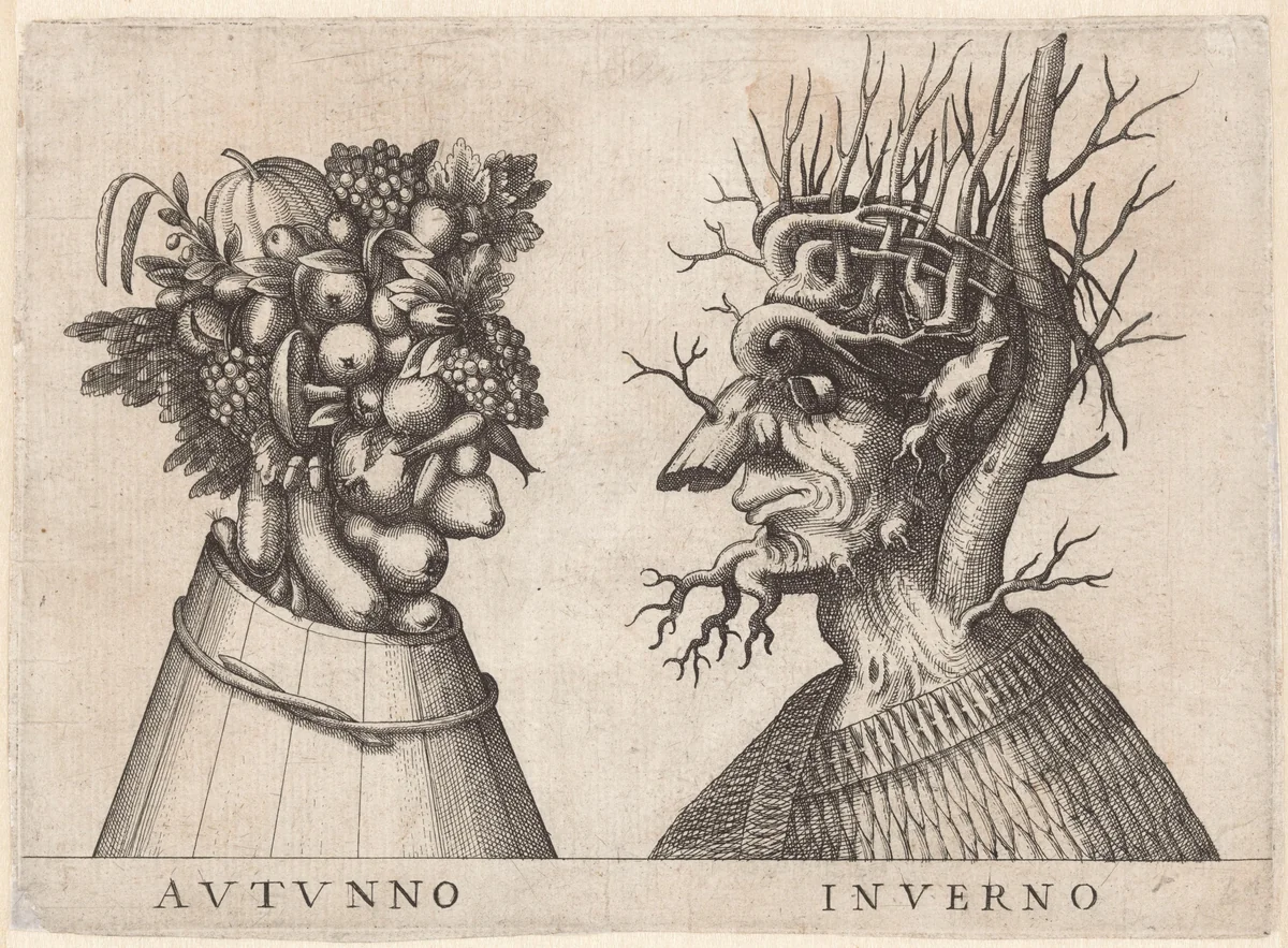 Personificaties van de vier seizoenen by anonymous, print, 1565-1580